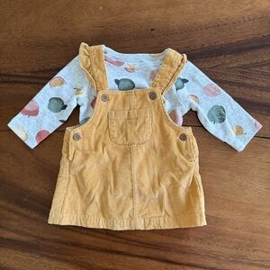 Carter’s Yellow Corduroy Overall Dress Fruit Design Long Sleeve Top size 3M